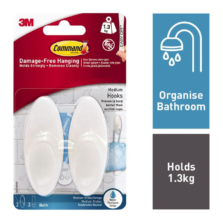 Command Frosted Bathroom Hooks 2 Pack Medium, , hi-res