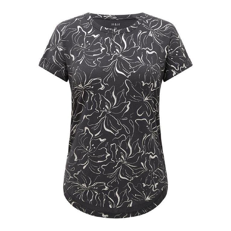 H&H Women's Short Sleeve Drape Viscose Tee, Black, hi-res