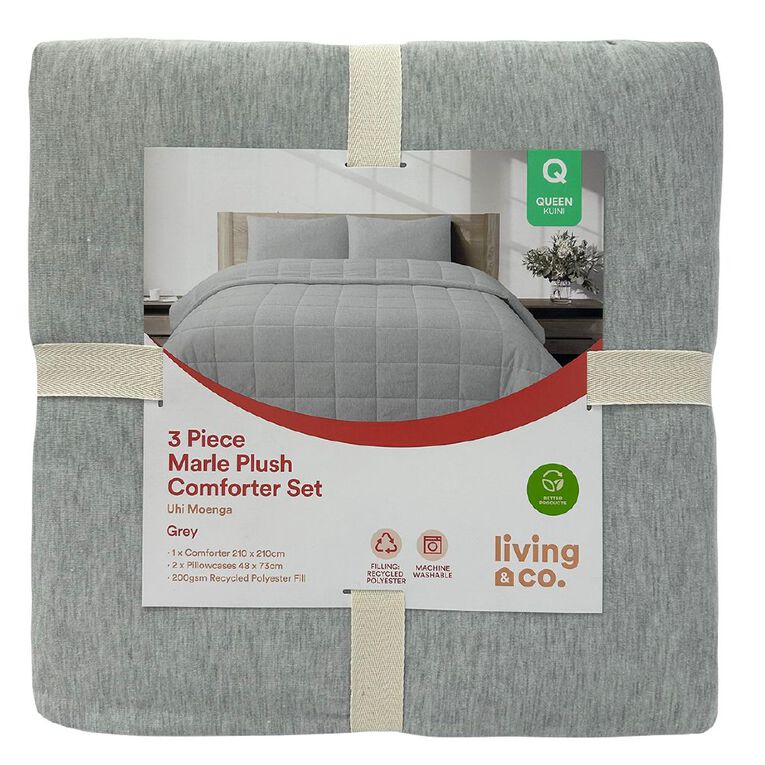 Living & Co 3 Piece Reversible Comforter Set Marle Grey, , hi-res
