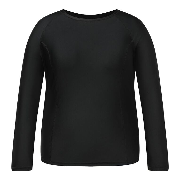 H&H Curve Women's Curve Size Long Sleeve Rash Top, Black, hi-res