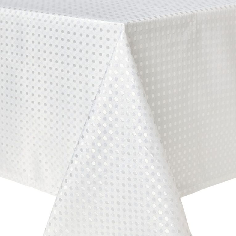 Living & Co Table Cloth Jacquard Polka Dot White, , hi-res