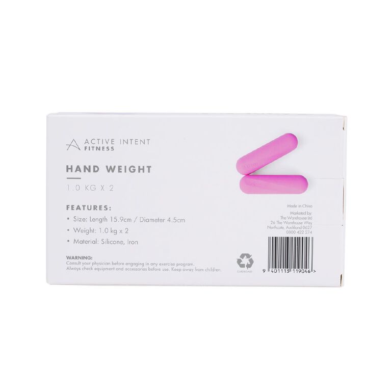 Active Intent Fitness Hand Weights 1kg Pink 2 Pack, , hi-res