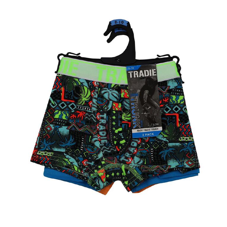 Tradie Boys' Trunks 3 Pack, Green/White, hi-res