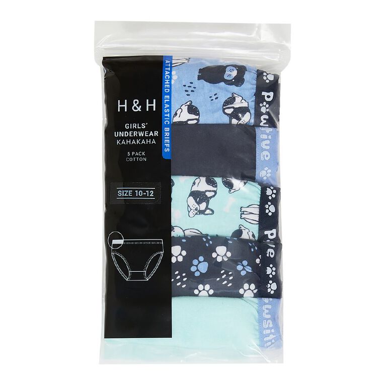 H&H Girls' Briefs 5 Pack, Blue Mid, hi-res