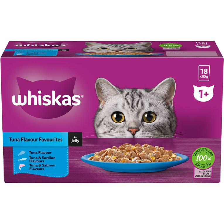 Whiskas Tuna Flavour Mixed Favourites In Jelly 18x85g Box, , hi-res