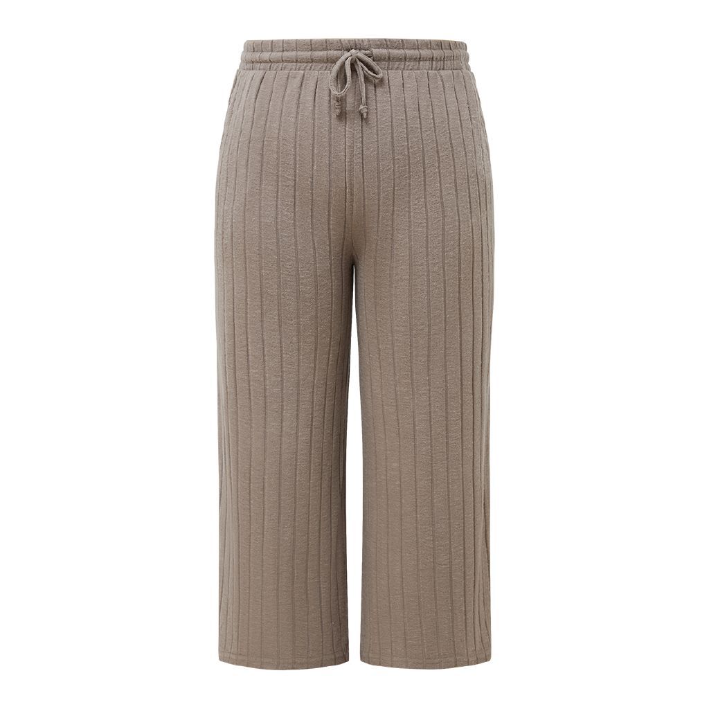H&H Women's Plus Size Wide Leg Rib Pants Brown Mid | The