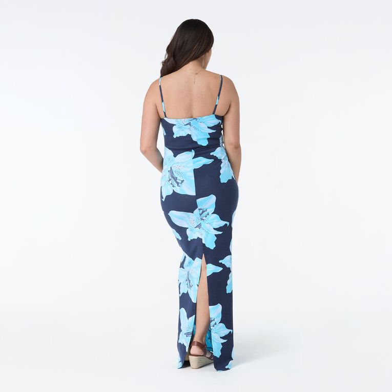 H&H Women's Sleeveless Printed Contour Maxi Dress, Blue Dark, hi-res