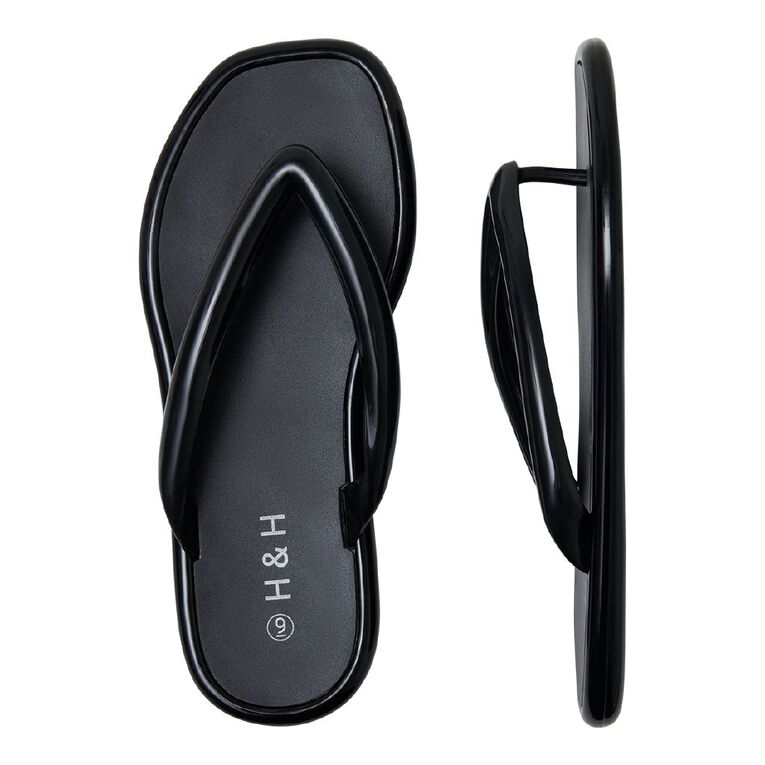 H&H Women's Coloured Jelly Beach Thongs, Black, hi-res