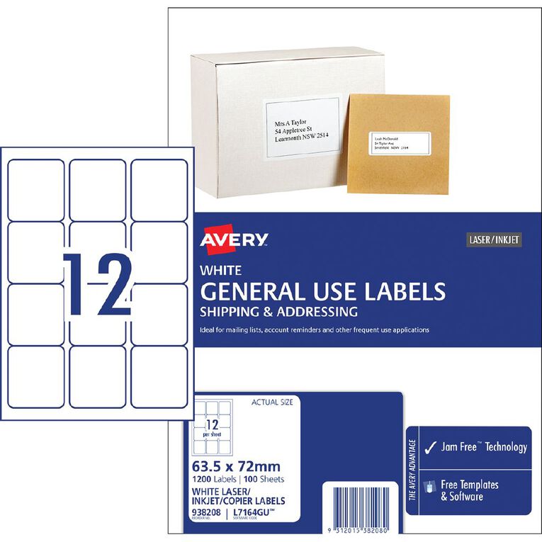 Avery General Use Labels White 1200 Labels, , hi-res