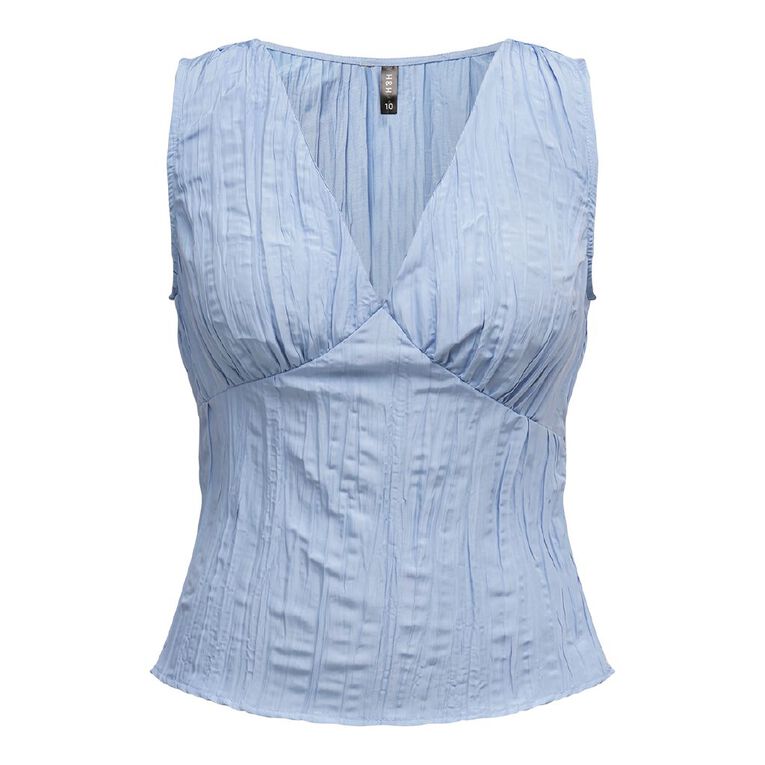 H&H Women's Sleeveless Crinkled VNeck Cami, Blue Light, hi-res