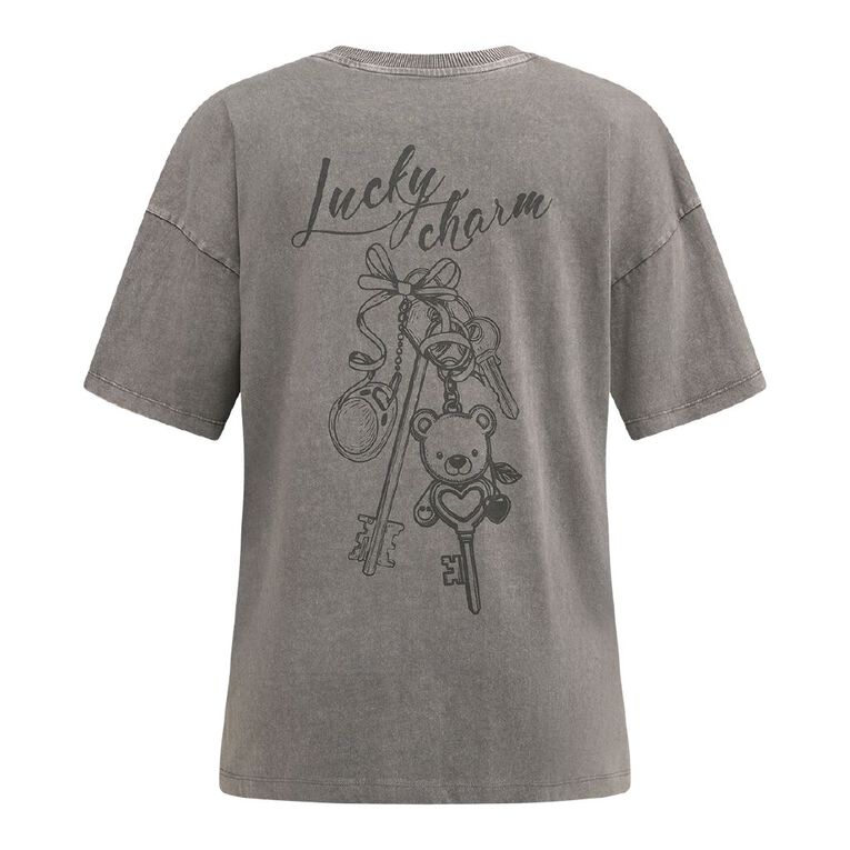 H&H Women's Short Sleeve Boyfriend Graphic Tee, Grey Mid, hi-res