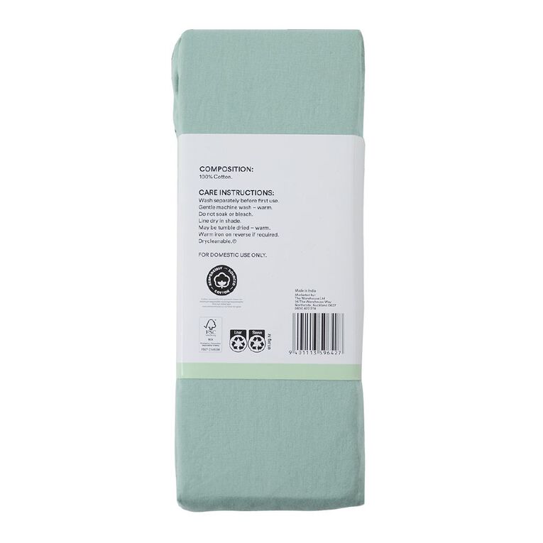 Living & Co 100% Washed Cotton Fitted Sheet Sage Queen, , hi-res