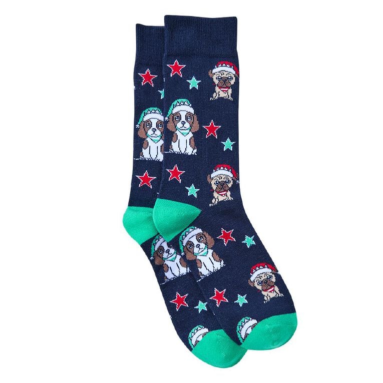 Sock Crew Christmas Novelty Crew Socks 1 Pack, Navy, hi-res