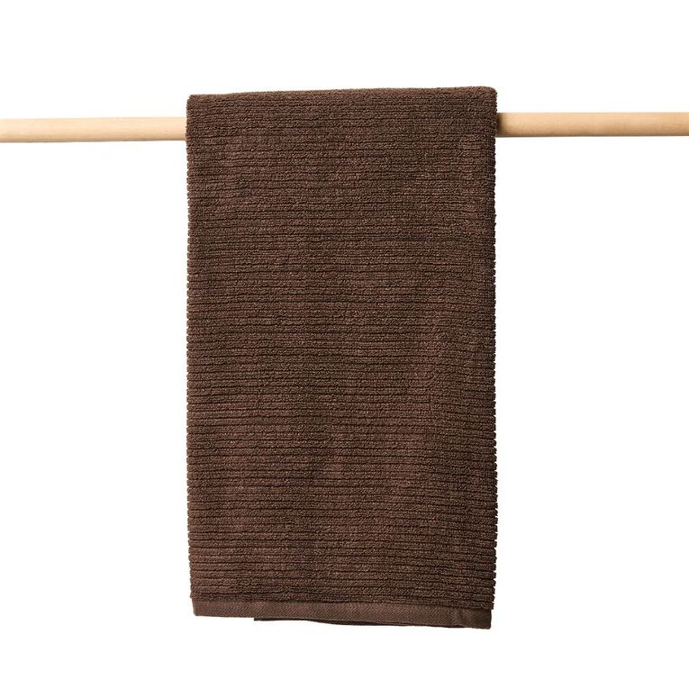 Living & Co Ribbed Spa Towel Brown Mid 90cm x 150cm, , hi-res