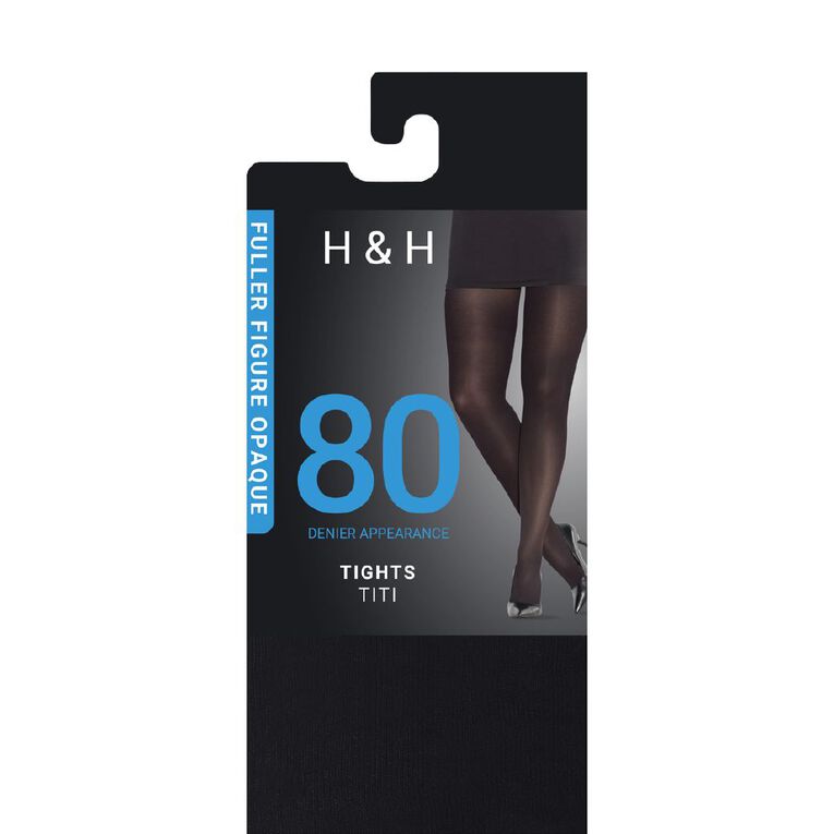 H&H Women's Full Figure Opaque Tights 80 Denier 1 Pair, Black, hi-res