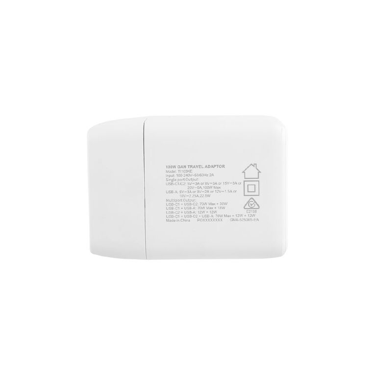 Tech.Inc 100W 2 Port USB C + USB A Gan Charger With Adaptor TI103KE, , hi-res