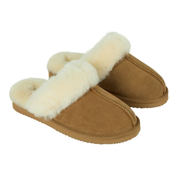 NEW ZEALAND SHEEPSKIN CO. Women's Sheepskin Lined Slipper Scuff BOX, Brown Light, hi-res