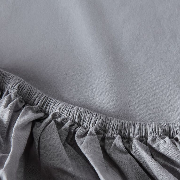 Living & Co 100% Washed Cotton Fitted Sheet Grey King Single, , hi-res