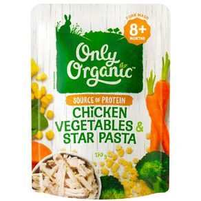 Only Organic Chicken Vegetables & Star Pasta Pouch 170g
