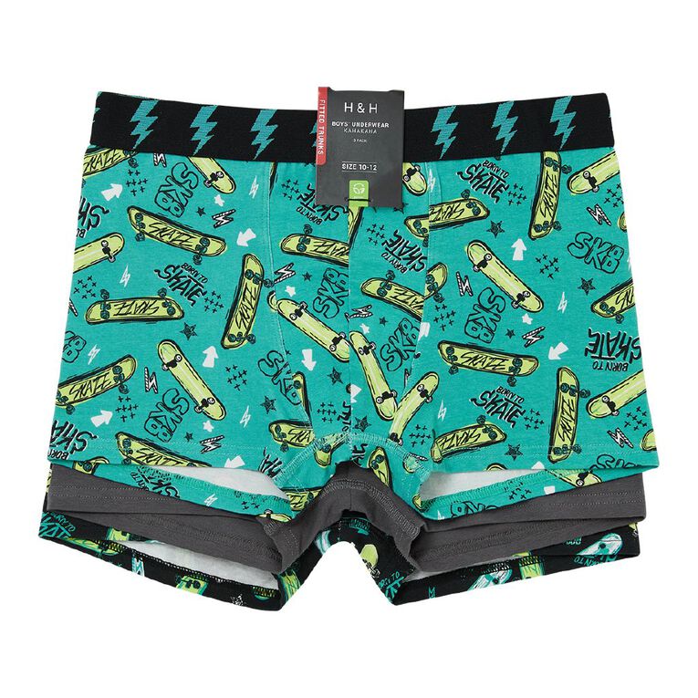 H&H Boys' Printed Trunk 3 Pack, Green Mid, hi-res