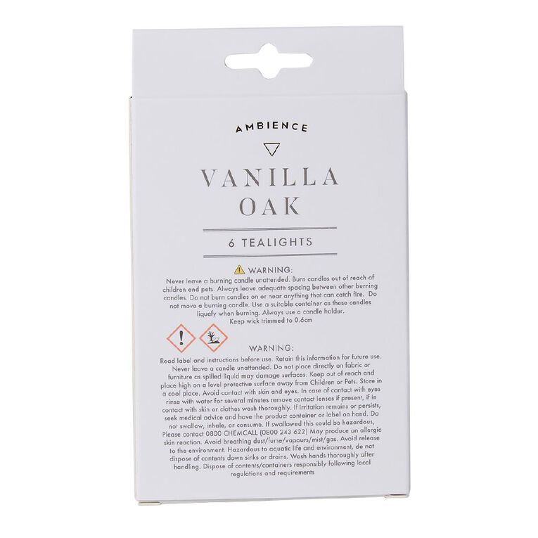 Living & Co Ambience Scented Tealight Candles Vanilla Oak 6 Pack, , hi-res