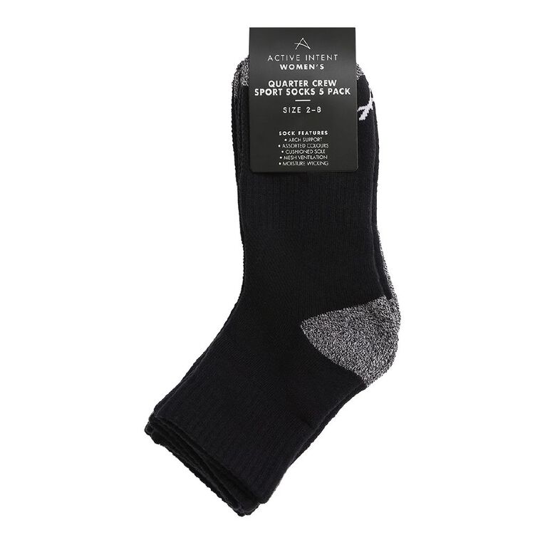 Active Intent Women's Twisted Quarter Crew Socks 5 Pack, Black, hi-res