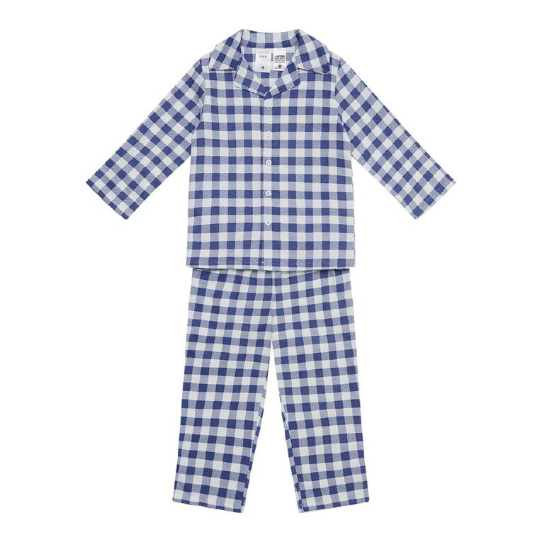 H&H Boys' Flanelette Button Up Pyjama Set, Blue Mid, hi-res