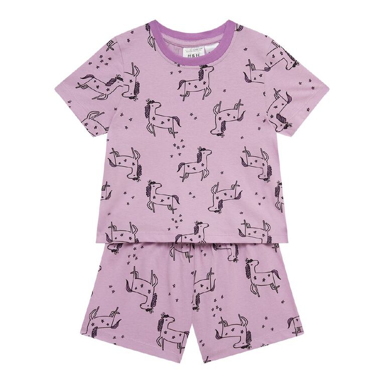 H&H Girl's Tee and Shorts Pyjama Set, Purple Light, hi-res