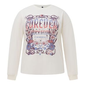H&H Plus Women's Long Sleeve Boyfriend Graphic Top