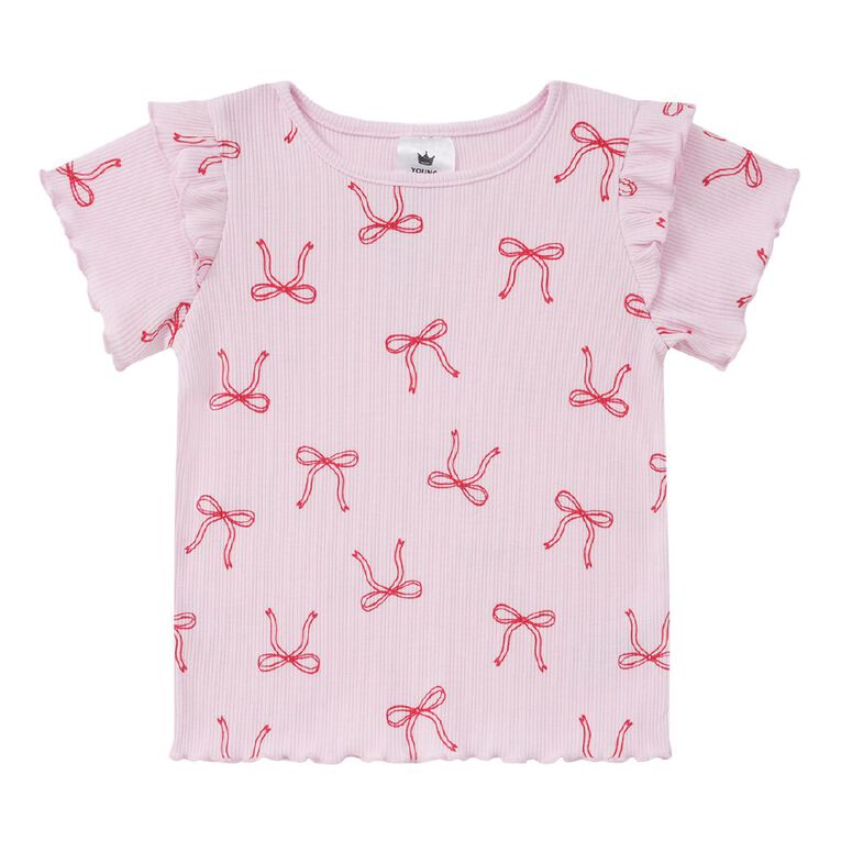 Young Original Toddler Short Sleeve Print Rib Tee, Pink Light BOW, hi-res