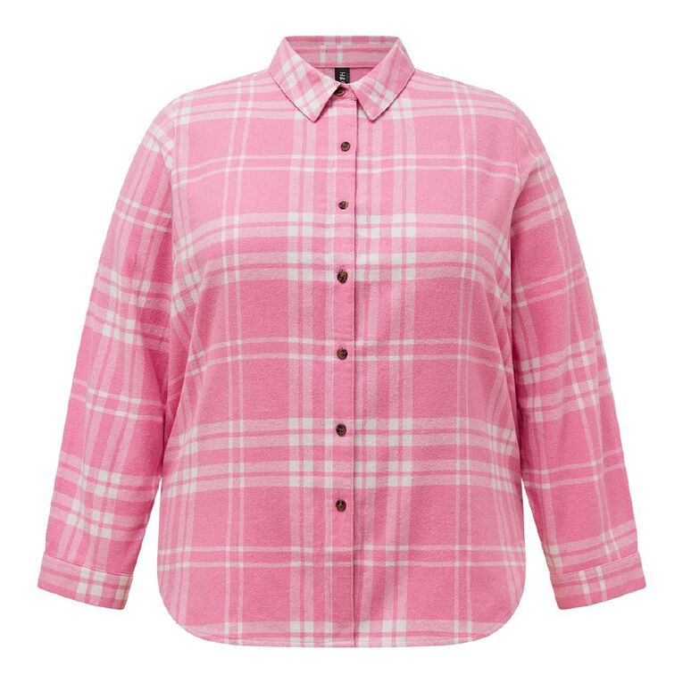 H&H Plus Women's Long Sleeve Flannel Shirt, Pink Light, hi-res