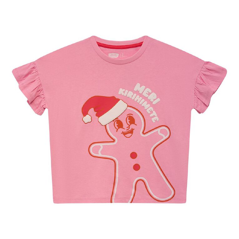 Young Original Frill Sleeve Christmas Tee, Pink Mid, hi-res