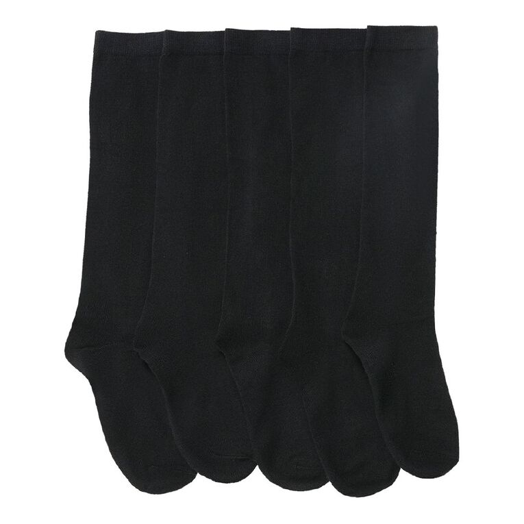 H&H Girls' School Knee High Socks 5 Pack, Black, hi-res