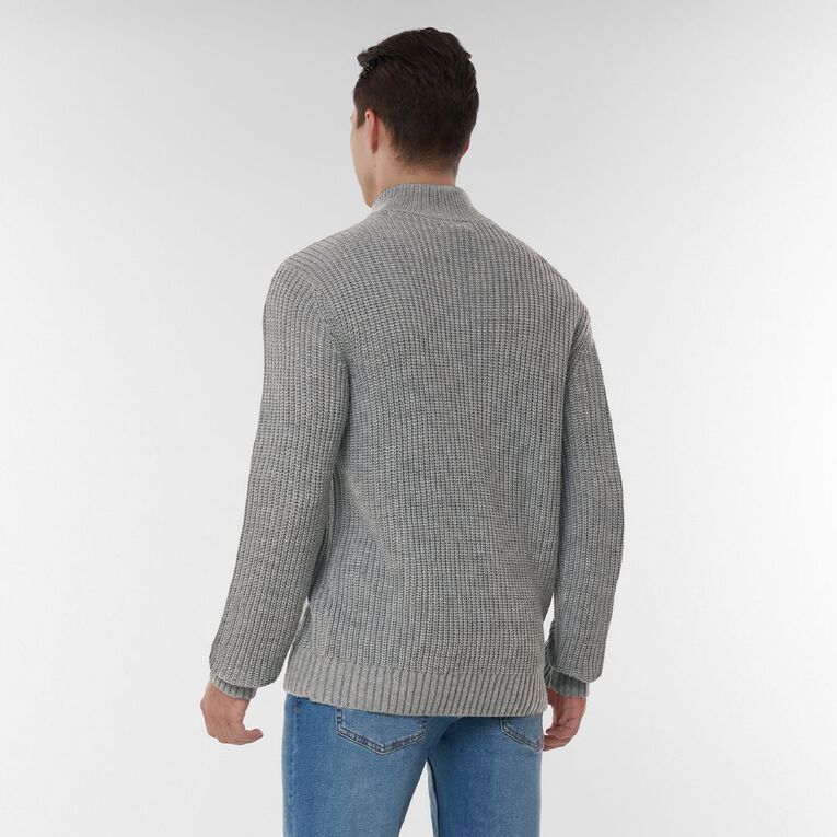 H&H Men's QTR Zip Fisherman Rib Pullover, Grey Mid, hi-res