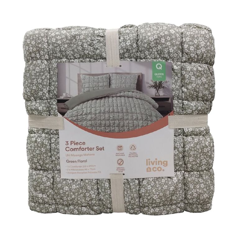 Living & Co 3 Piece Comforter Set Bubble Green King, Green, hi-res