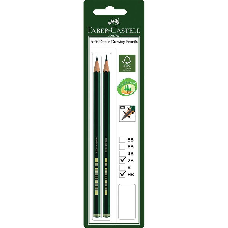 Faber-Castell Drawing Pencil 9000 2B HB 2 Pack, , hi-res
