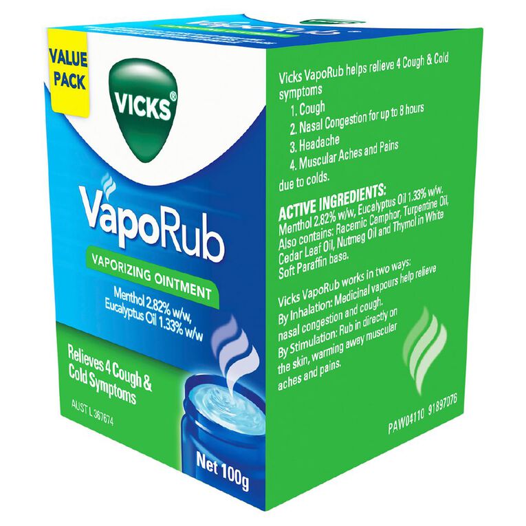 Vicks VapoRub Chest Rub and Vaporizing Ointment Decongestant 100g, , hi-res