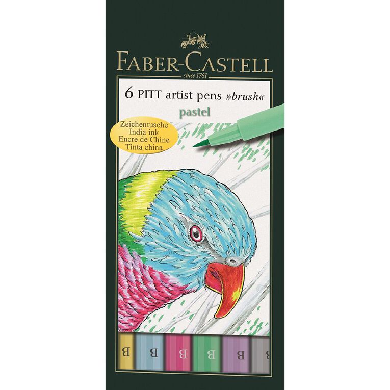 Faber-Castell Pitt Artist Brush Pens Pastels 6 Pack Assorted, , hi-res