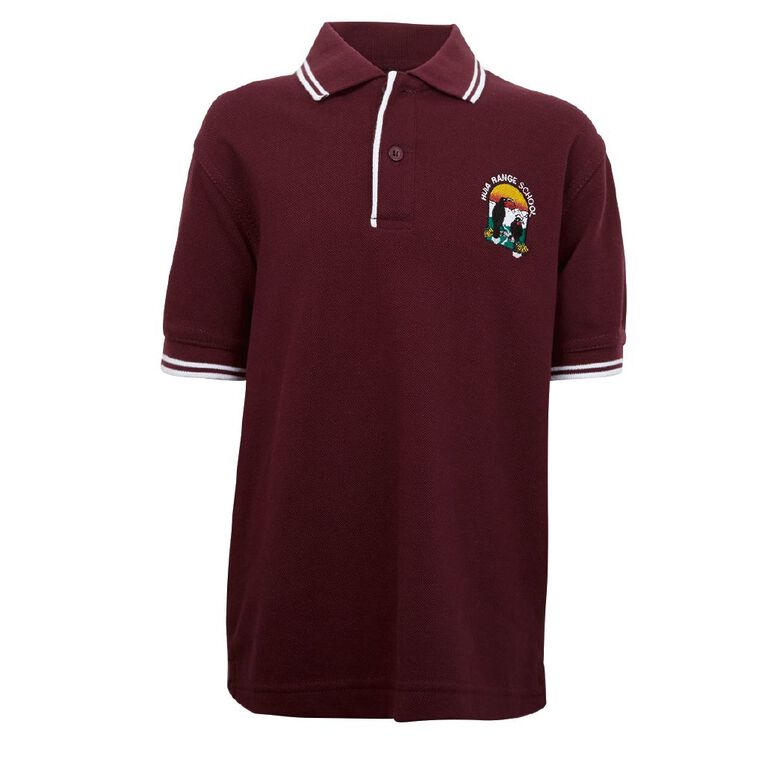 Schooltex Huia Range Short Sleeve Polo with Embroidery, Maroon/White, hi-res