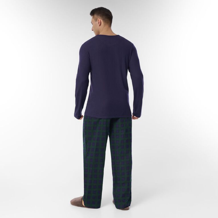 H&H Men's Waffle and Flanelette Pyjama Set, Green Dark, hi-res