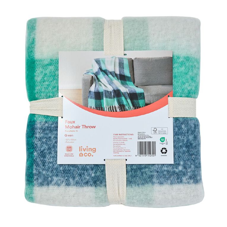 Living & Co Throw Faux Mohair Stripe Blue 127cm x 152cm, , hi-res