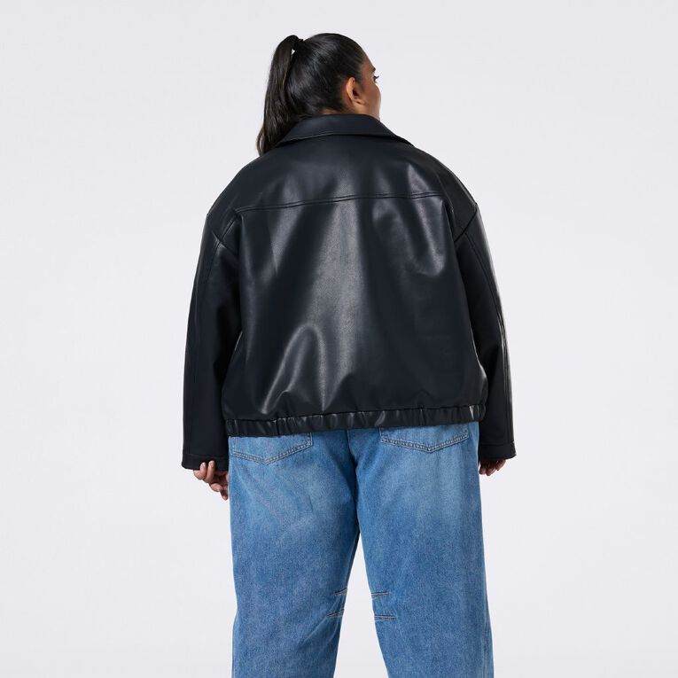 H&H Curve Women's PU Bomber, Black, hi-res