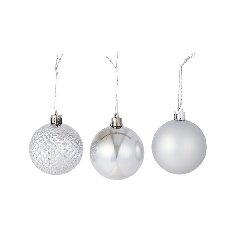 Wonderland Christmas Baubles 6cm Silver 10 Pack, , hi-res