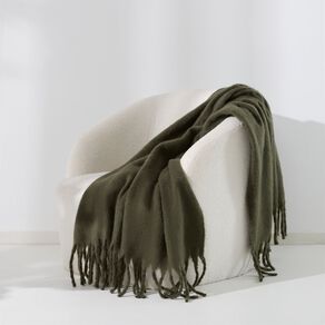 Living & Co Throw Faux Mohair Green Dark 127cm x 152cm