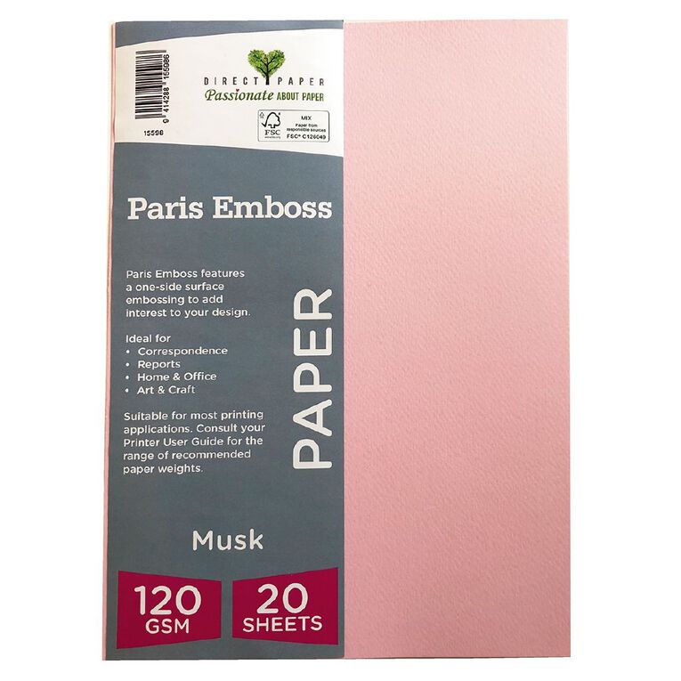 Direct Paper Paris Emboss 120gsm Musk A4 20 Pack, , hi-res