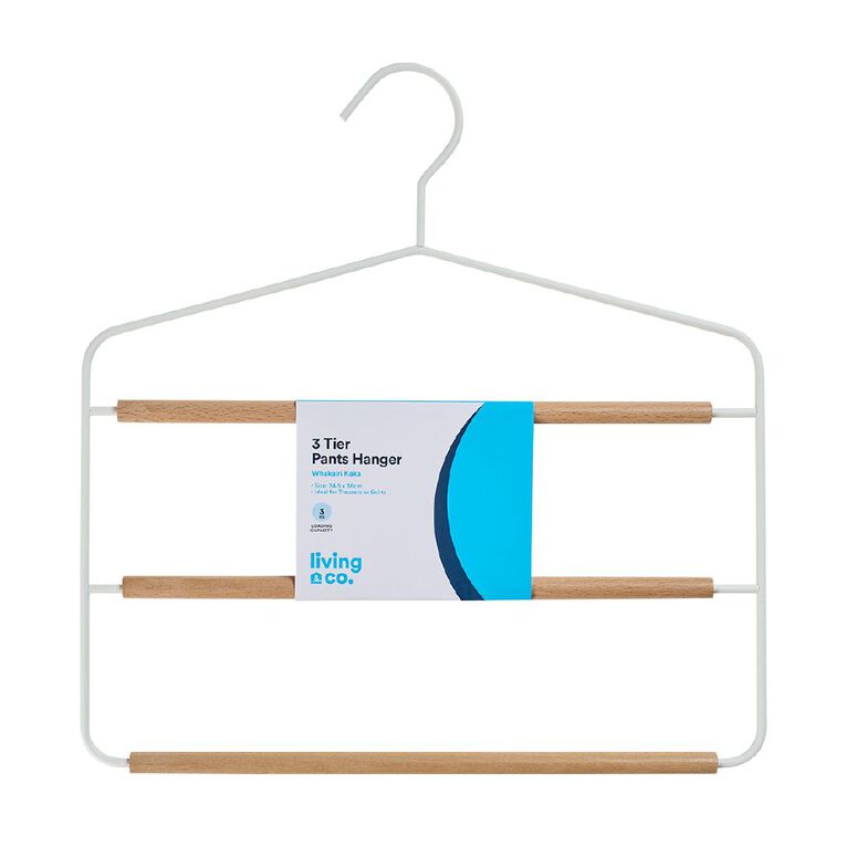 Living & Co Wire & Wood 3 Tier Pant Hanger White, , hi-res