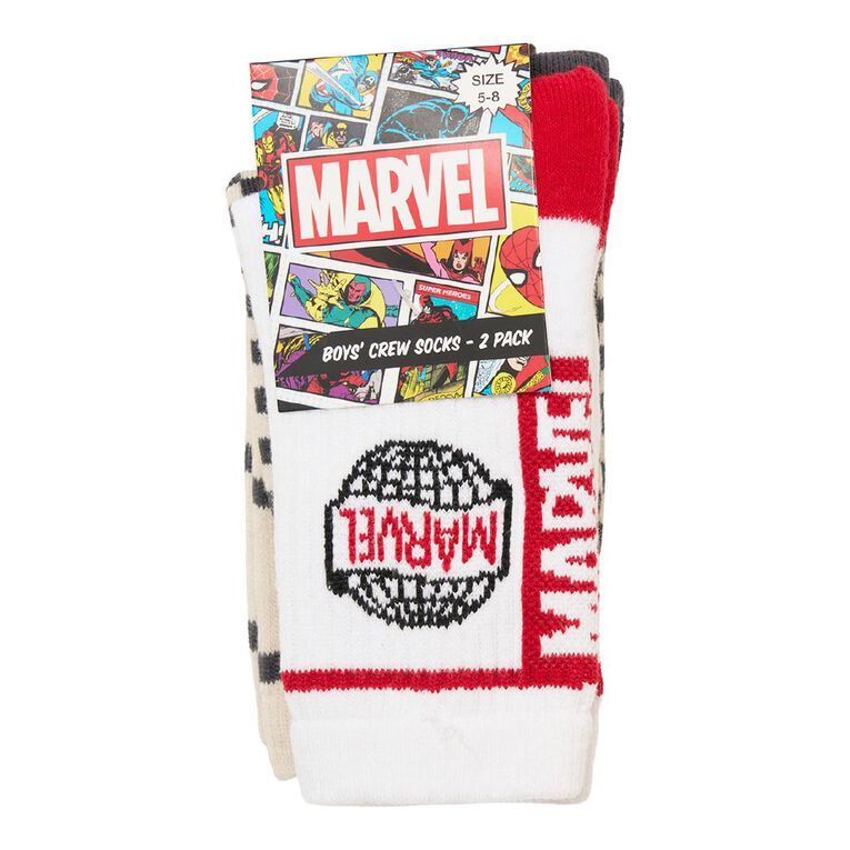 Marvel Checkers 2 Pack Ribbed Crew Socks, White, hi-res