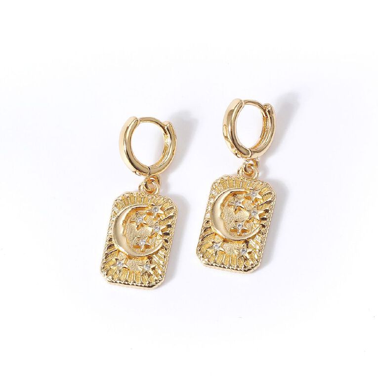 Gold Plated Celestial CZ Earrings, , hi-res