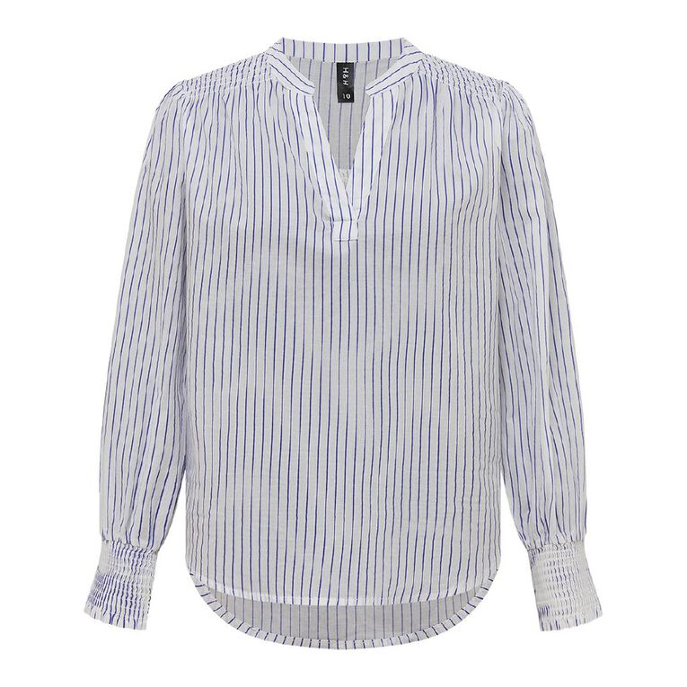 H&H Women's Long Sleeve Shirred Shoulder Top, Blue Mid, hi-res