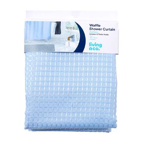 Living & Co Shower Curtain Woven Waffle Blue 180cm x 180cm